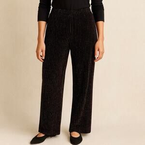 Forever 21 Black velvet silver stripe wide leg pants holiday glam  M boho